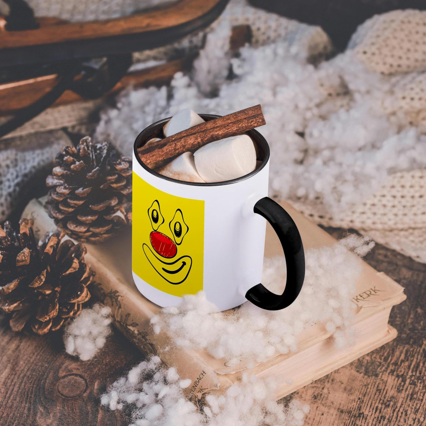 3dRose smiling Clown in Yellow Colors 11oz Two-Tone Black Mug