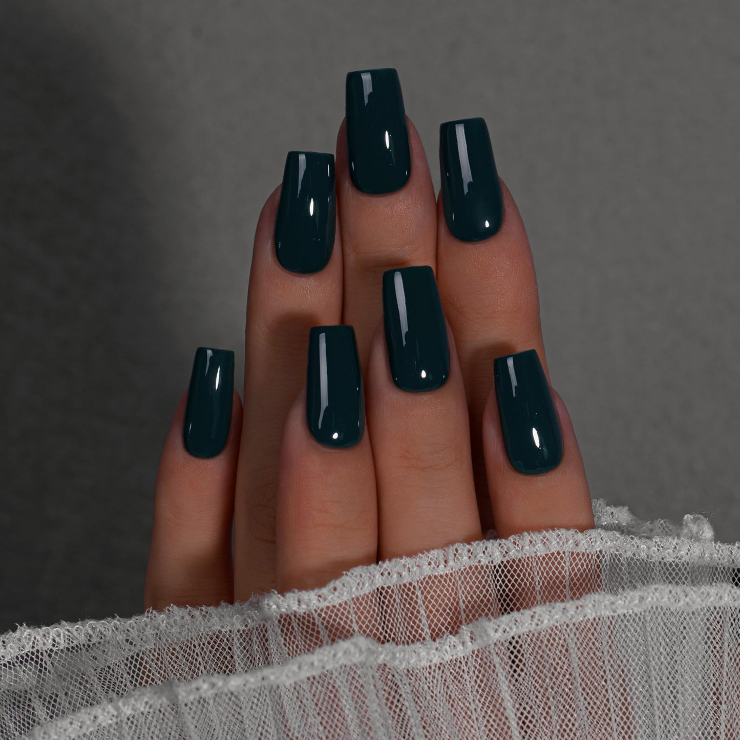 KQueenest Black Press On Nails Long Square - Acrylic Press On Nails with Glue, Dark Coffin Medium Fake Nails Press ons, Glossy Opaque, Reusable Soft Gel Glue on Nails for Manicure Gift, 24 Pcs