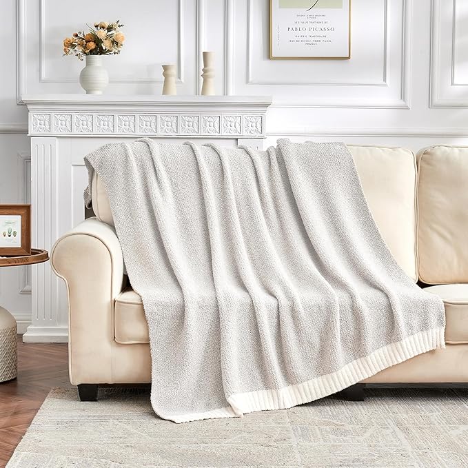 CozeCube Melange Blanket, Ultra Soft Grey and White Throw Blanket, Warm Cozy Knit Fuzzy Plush Reversible Throw for Couch Bed Sofa, 50"x60"