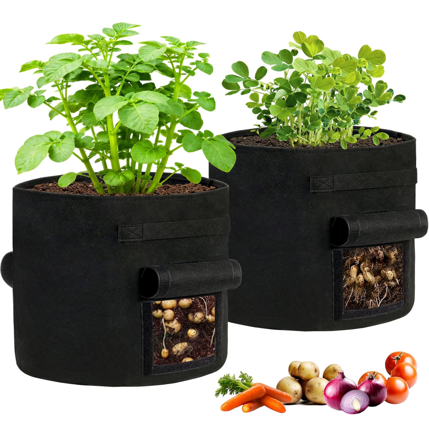 SORANGEUN 30 Gallon Potato Grow Bags 2-Pack with Dual Harvest Windows & Reinforced Handles, Non-Woven Fabric Planter for Potatoes, Tomatoes, Vegetables