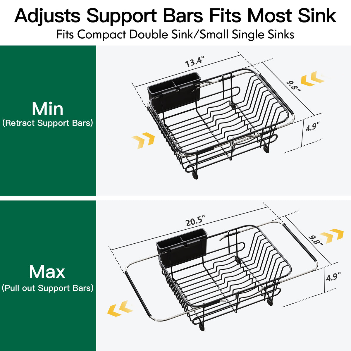 Black Dish Drying Rack in Sink with Utensil Holder