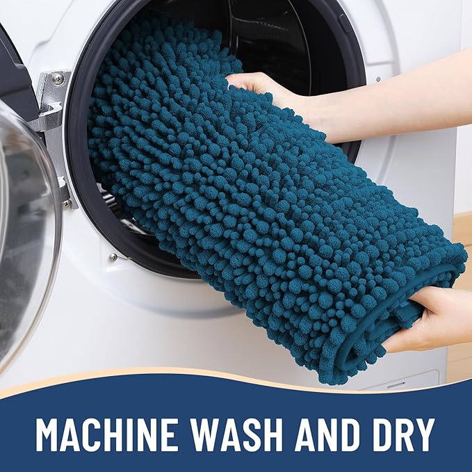 Arotive Luxury Chenille Bathroom Rug Mat, Extra Soft Thick Absorbent Shaggy Bath Rugs, Non-Slip Machine Wash Dry, Plush Bath Mats for Bathroom, Shower and Tub, 30x17, Peacock Blue