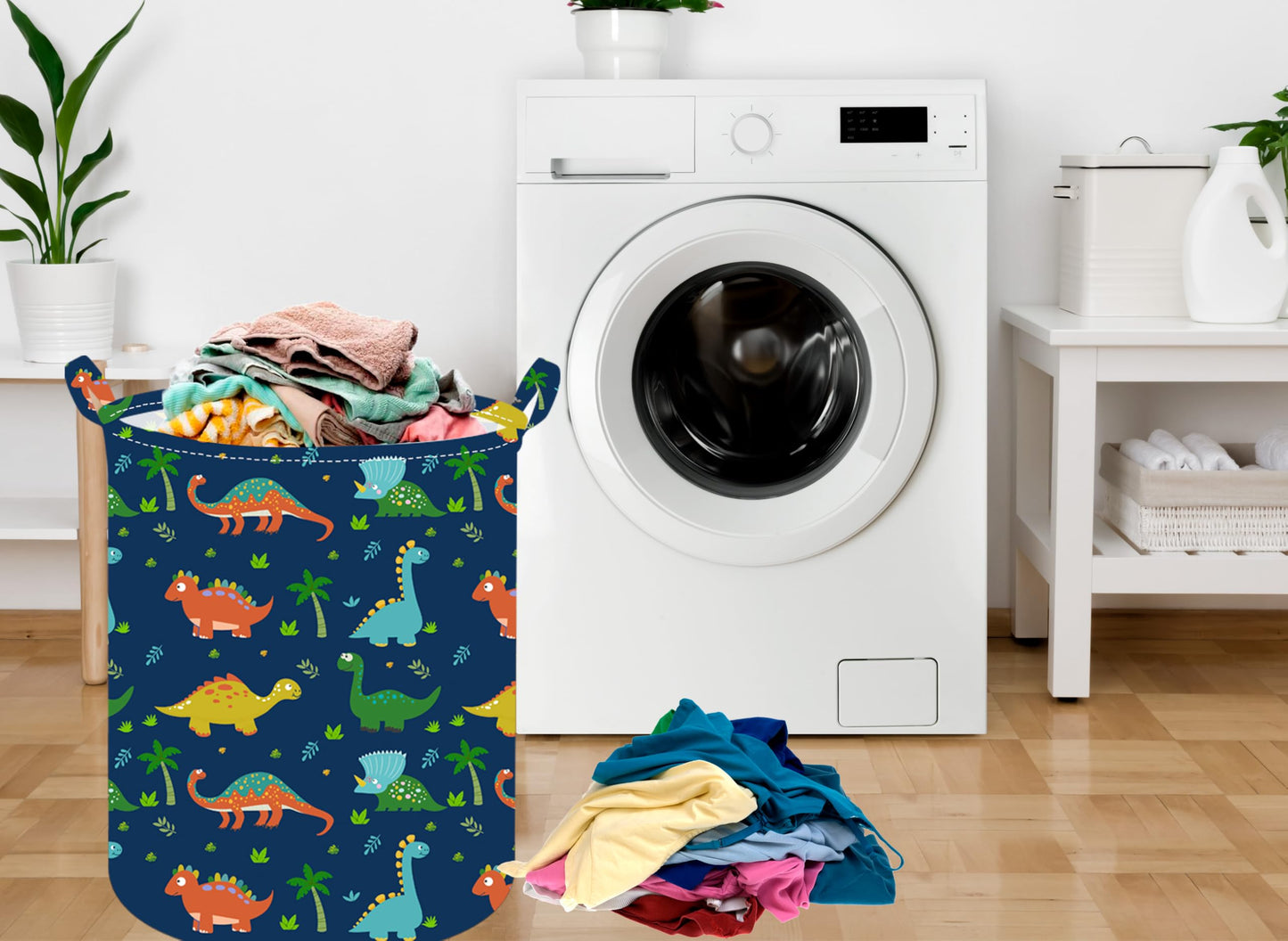 ACMUUNI Collapsible Kids Laundry Basket Clothes Hamper, Foldable Storage Organizer Bin, Toy Clothes Storage with Handles for Boys Girls Bedroom, Room Decor Dinosaur