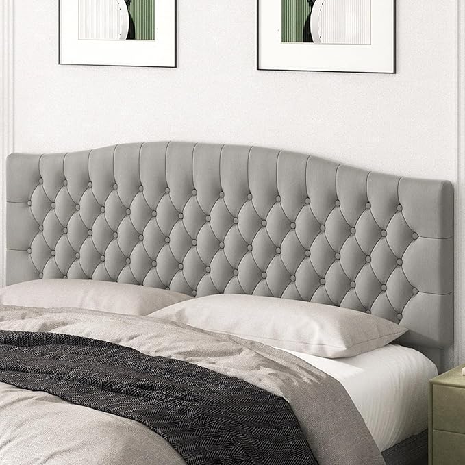 King Headboard Only, Upholstered Headboard for Adjustable Bed Velvet Tufted Cal King Size Wall Mounted Head Board with Solid Wood Legs Head Board, Gray