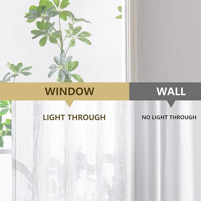 MYSKY HOME White Curtains 80 Inch Length 2 Panels Set, Semi Sheer Cotton Blend Soft Touch Light Filtering Drapes for Doorways Sliding Glass Door, 50" Wide per Panel, White, 2 PCs