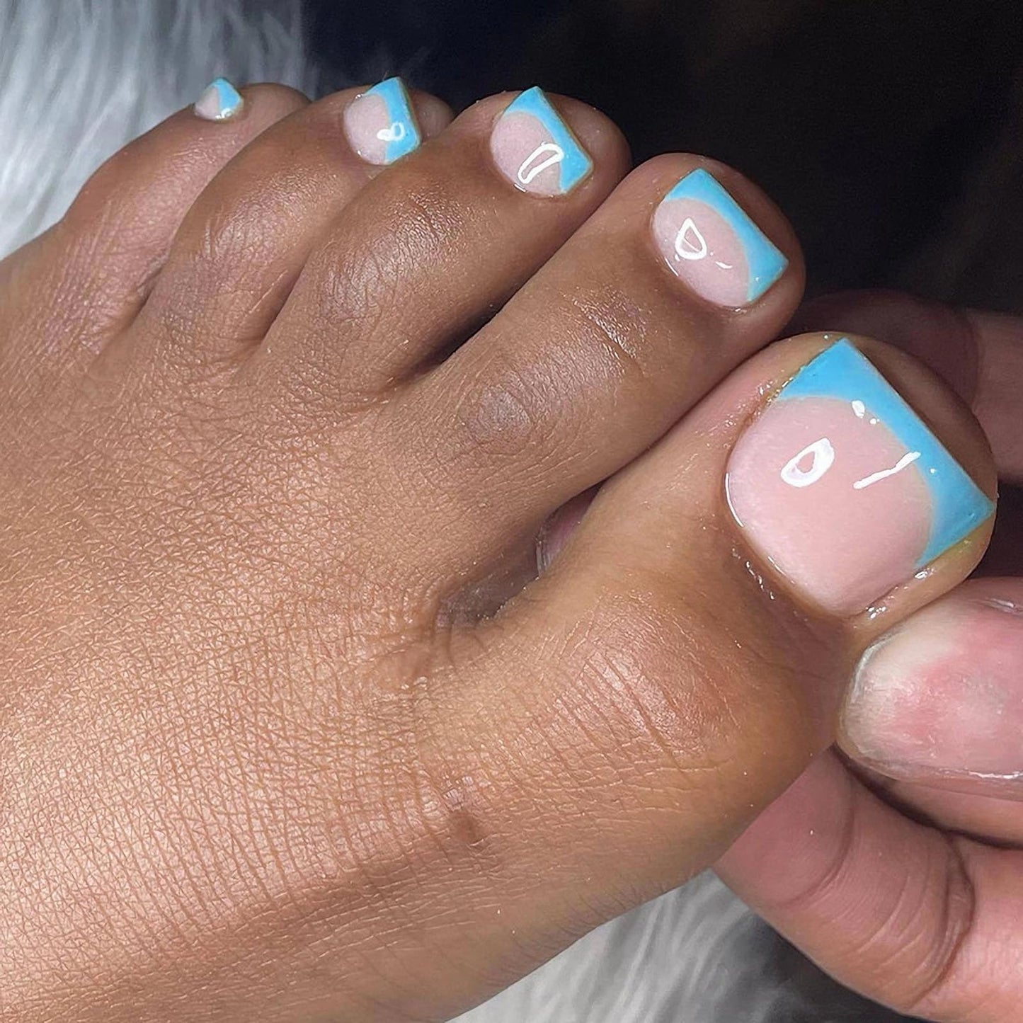 MERVF Blue French Tip Press on Fake Fingernails and Toenails Matching Set