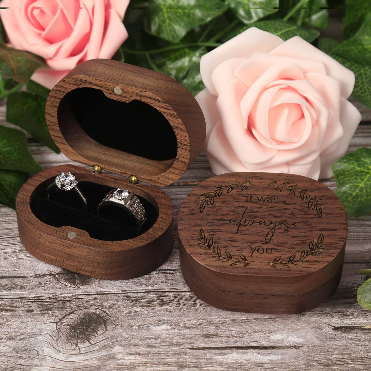 Booinxaa Wedding Ring Box for Proposal, Engagement Ring Holder Gift for Wedding Day, Handmade Wooden Rustic Ring Storage Box Engagement Gift