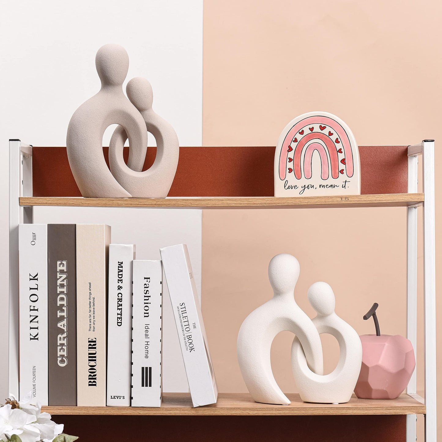 Quoowiit Ceramic Couple Sculptures for Home Decor, Abstract Lover Statue for Shelf, Office, Living Room, Bedroom, Gifts for Anniversary, Valentine's Day, Birthday (White)