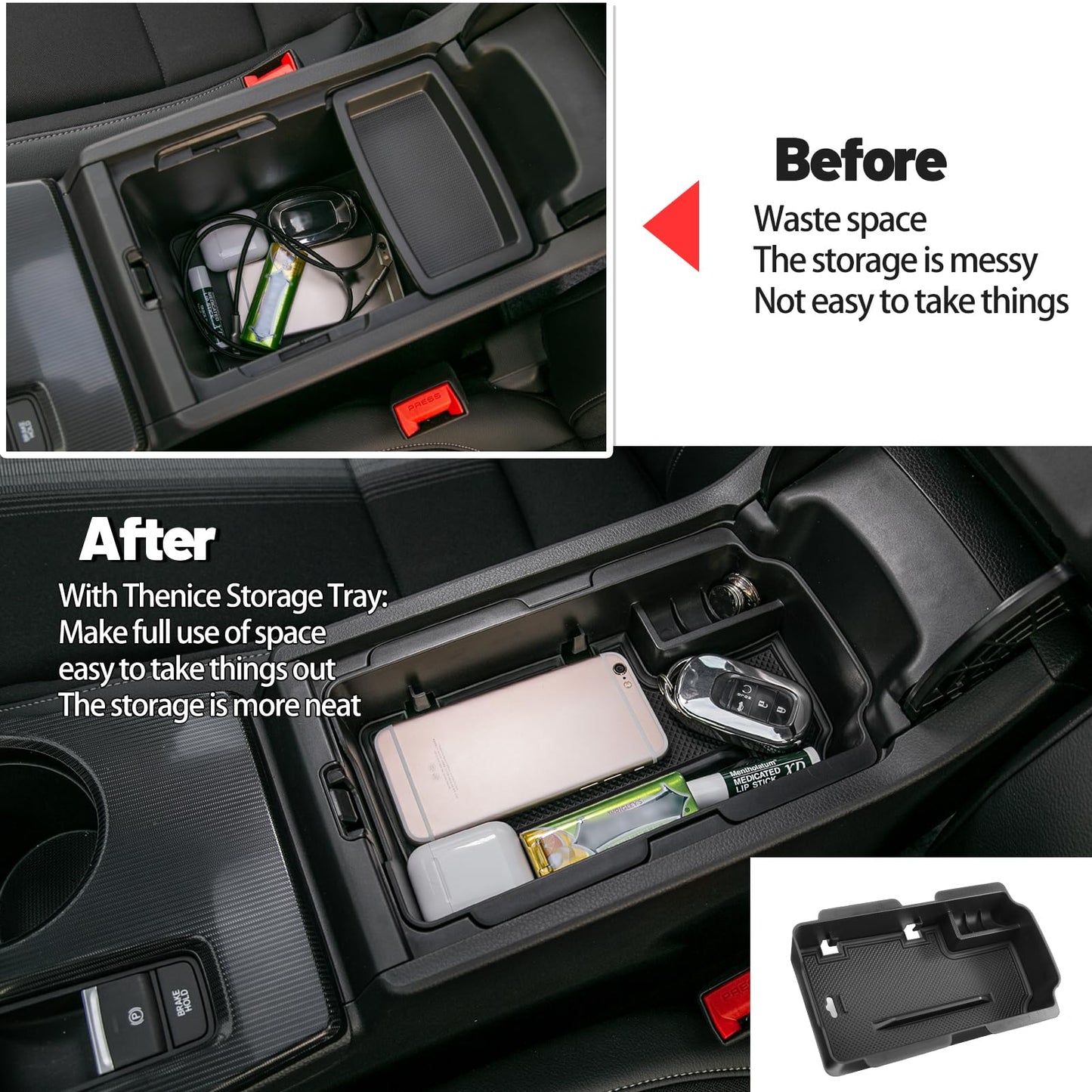 Thenice for 11th Gen Civic Center Console Organizer Armrest Box Tray Glovebox Hidden Storage Compartment Compatible with Honda Civic 2026 2025 2024 2023 2022 Accessories -3PCS