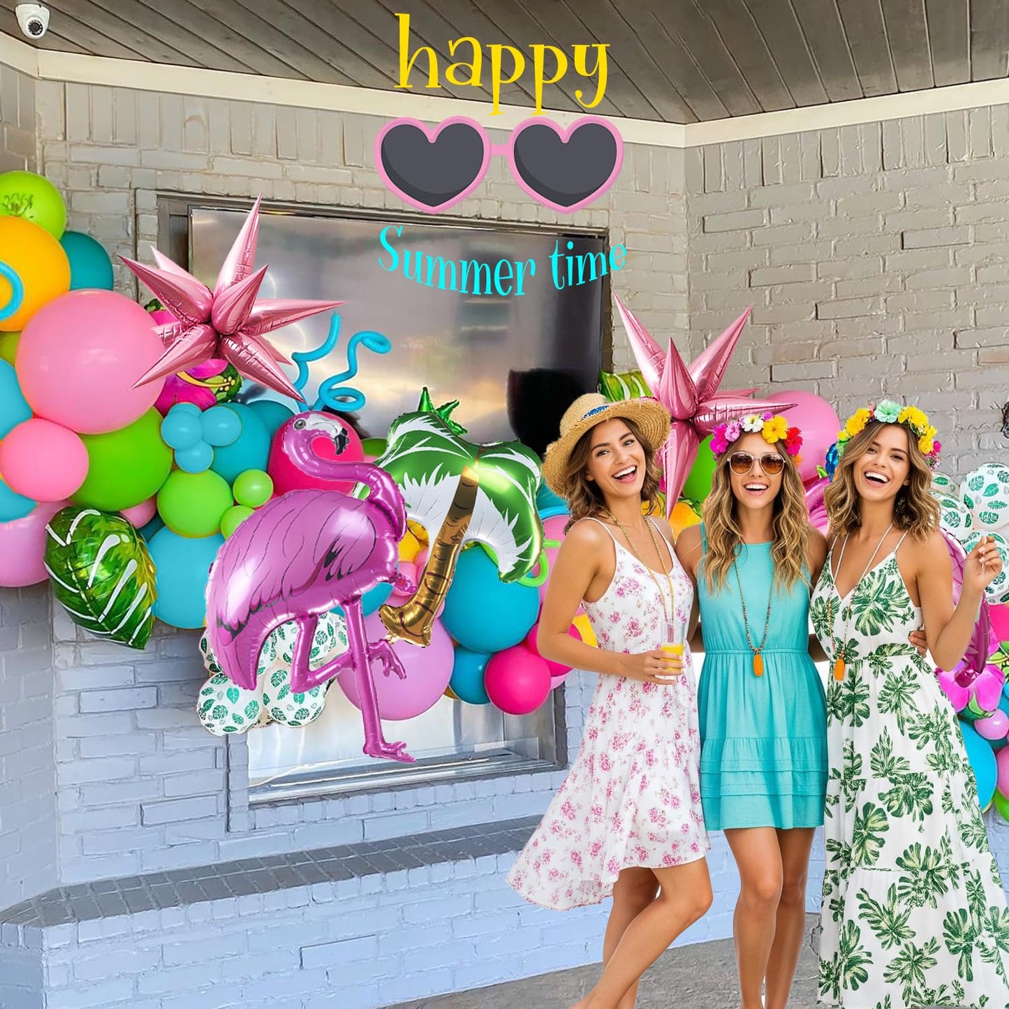 Tropical Luau Balloon Arch Kit - 126Pcs Flamingo Party Decorations with Teal Blue Pink Green Balloons, Palm Print & Pineapple Foil Balloons - Perfect for Hawaiian Aloha Summer Beach Birthday Party