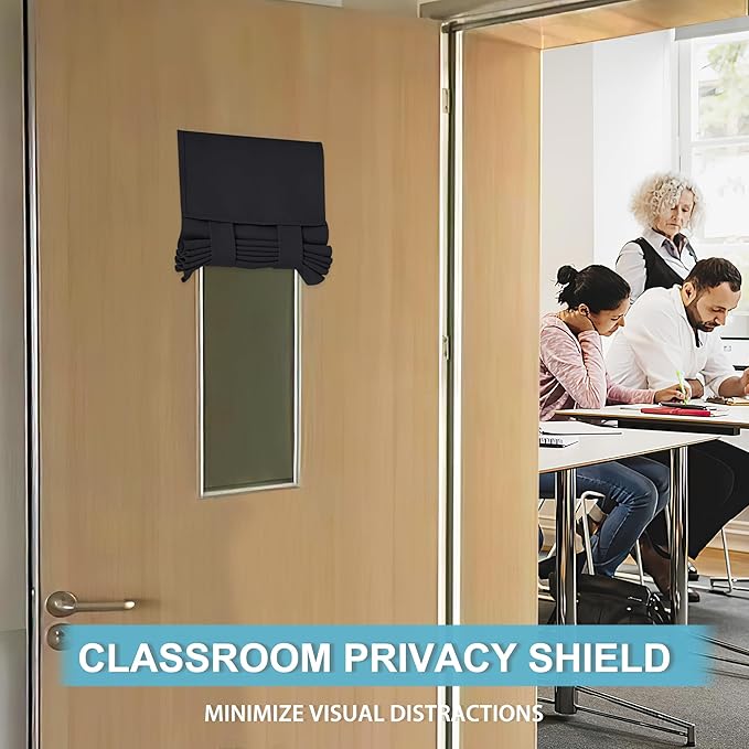 RYB HOME Classroom Door Window Cover, Blackout Shades for Classroom Windows and Doors Cover Lockdown Shades, Room Darkening Design Blocks Views, W 12 x L 30, 1 Panel, Black