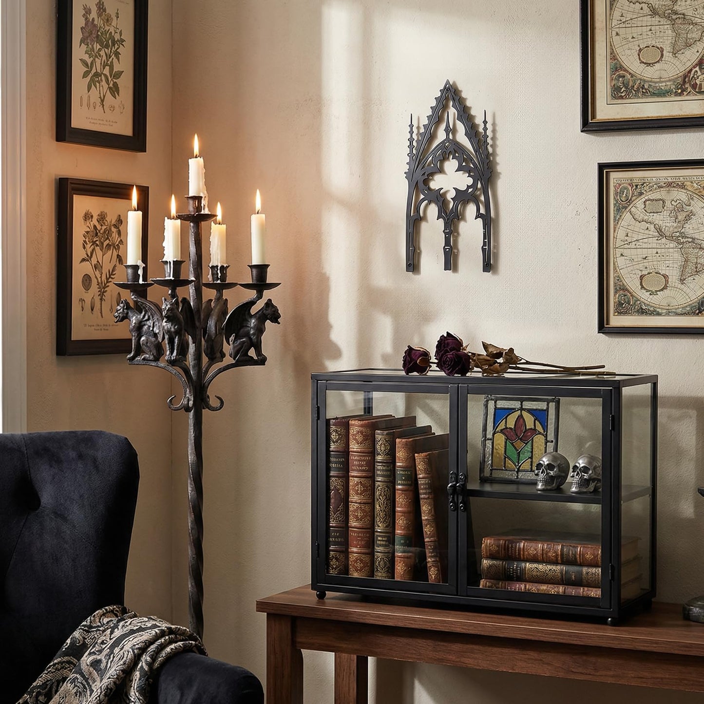 WOPARTY Gothic Cathedral Window Wall Art, Black Metal Decorative Panel, 11.8 x 5.91 Inches, Medieval Home Decor for Bedroom Living Room