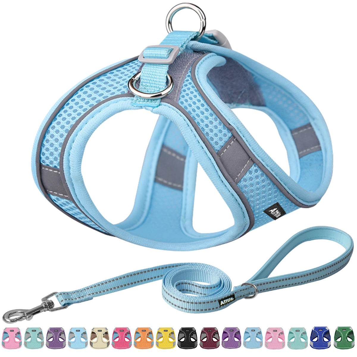 AIITLE Medium Dog Harness and Leash Set, Step-in Puppy Pet Vest, Blue L