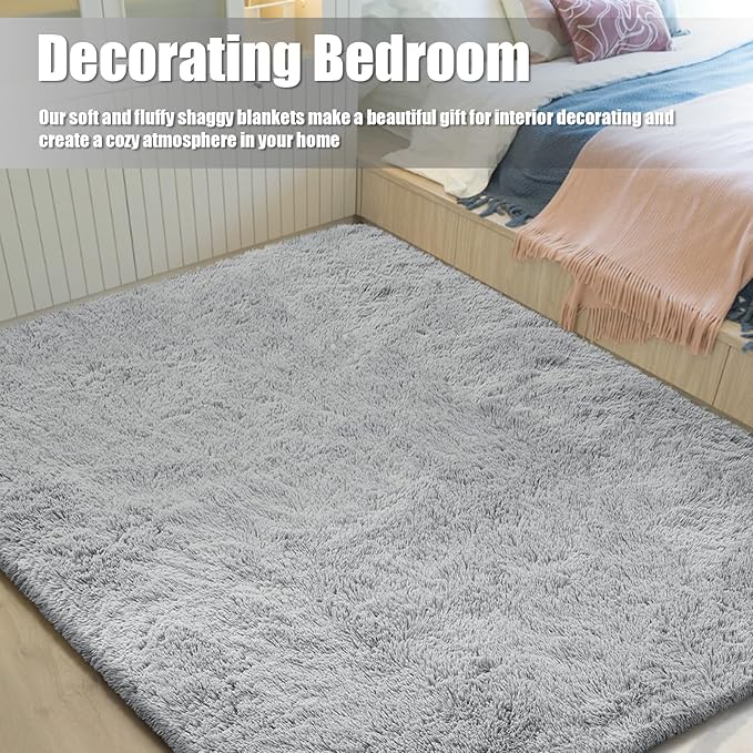 9x12 Fluffy Area Rugs for Living Room,Large Fuzzy Shag Area Rug for Bedroom,Grey Soft Non-Shedding Indoor Plush Carpet for Kids Bedroom Nursery Home Decor