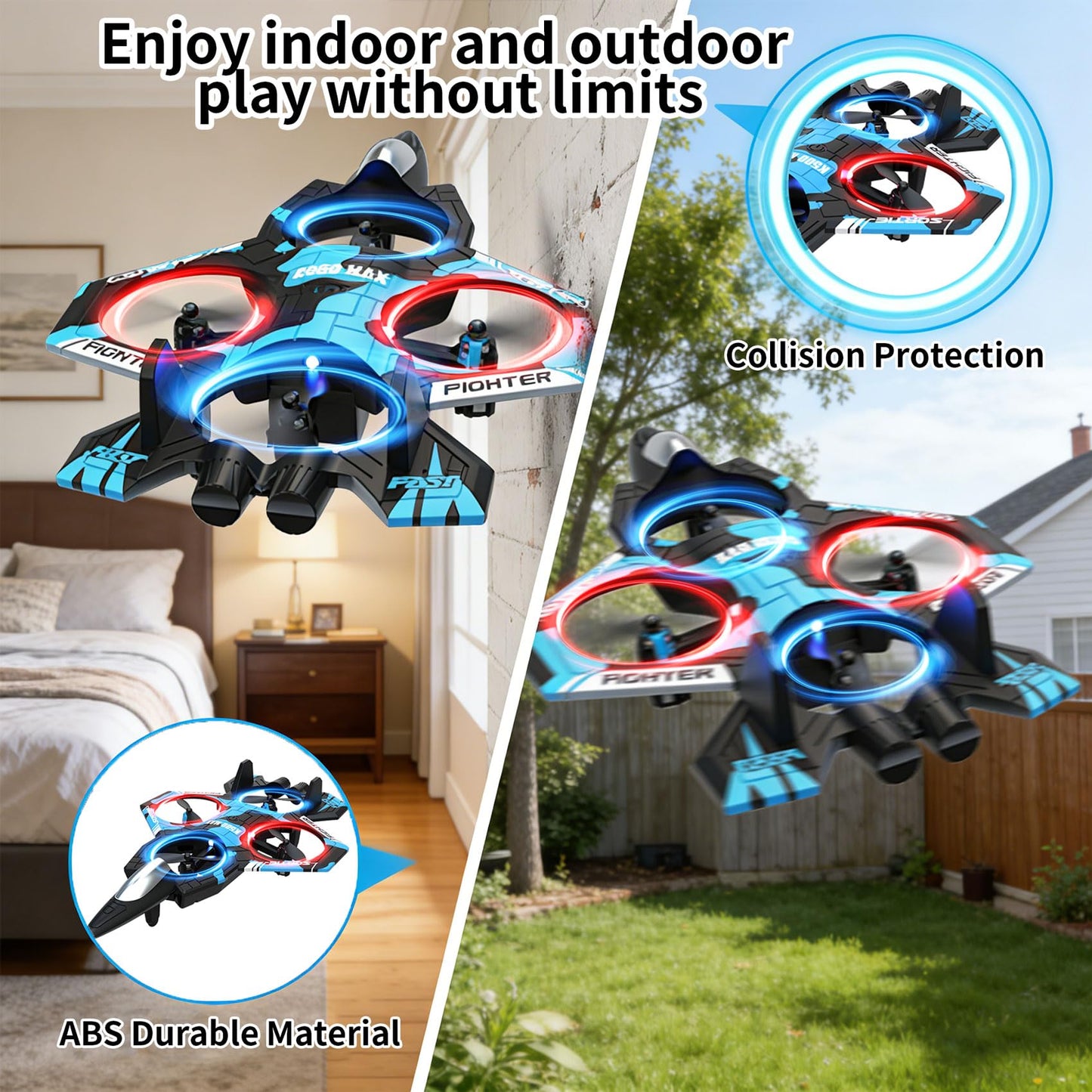Hnvuxs Fighter Mini RC Airplane for Kids - Hand Launch Stunt Drone with Auto Hover, 3D Flips & Easy Joystick Control, 3 Speeds, Propeller Guards, Indoor Outdoor Toy Gift for Beginners