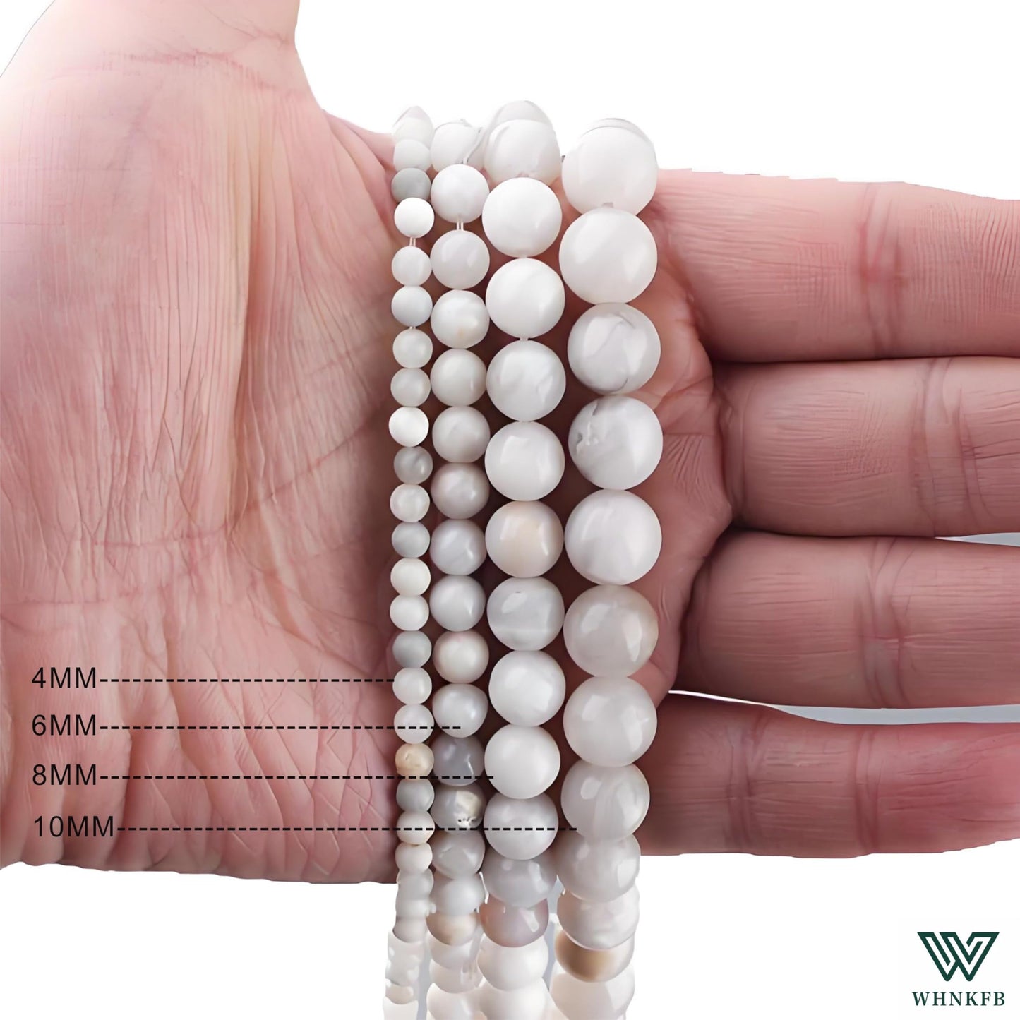 WHNKFB 10mm 50PCS Natural White Crazy Lace Agate Round Beads, Milky Pearl-Alternative Loose Stone Beads for Jewelry Making Craft - 4mm 6mm 8mm 10mm Options with Free Elastic Cord