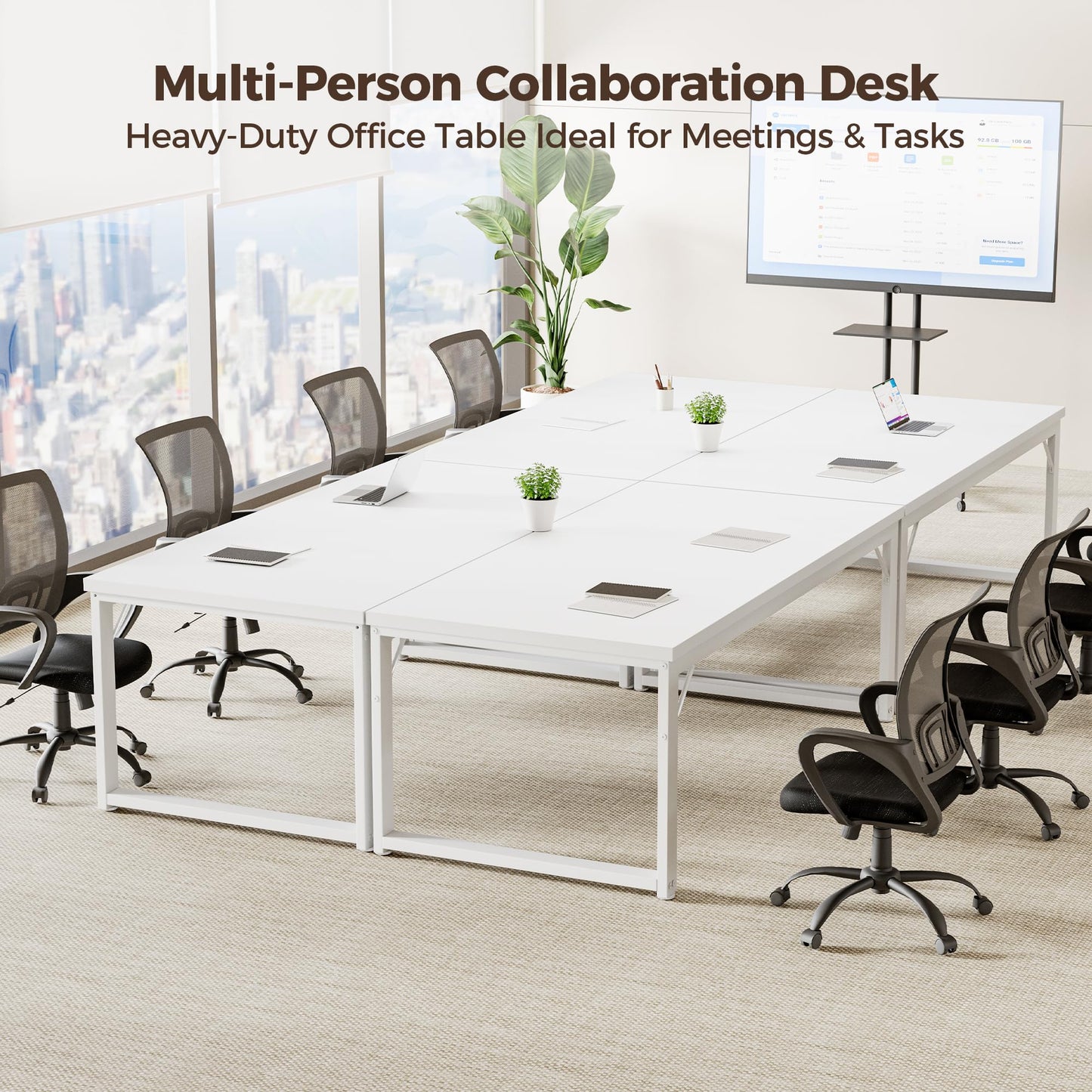 Mericonia 48 Inch Computer Desk, 1" Thick Heavy Duty Industrial Office Desk, Modern Simple Study Writing Table for Home Office Bedroom Workstation, White