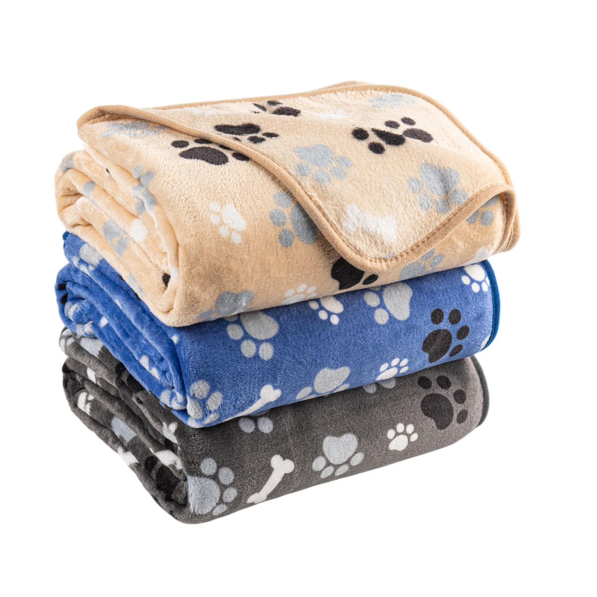 AIWEK Dog Blanket Paw Bone Pattern 1 Pack 2 Super Soft Warm Flannel Sofa Cover Car Bed Protector, Urine Proof Washable Outdoor Pet Blanket for Puppy Large Dogs & Cats,40"*30" Beige