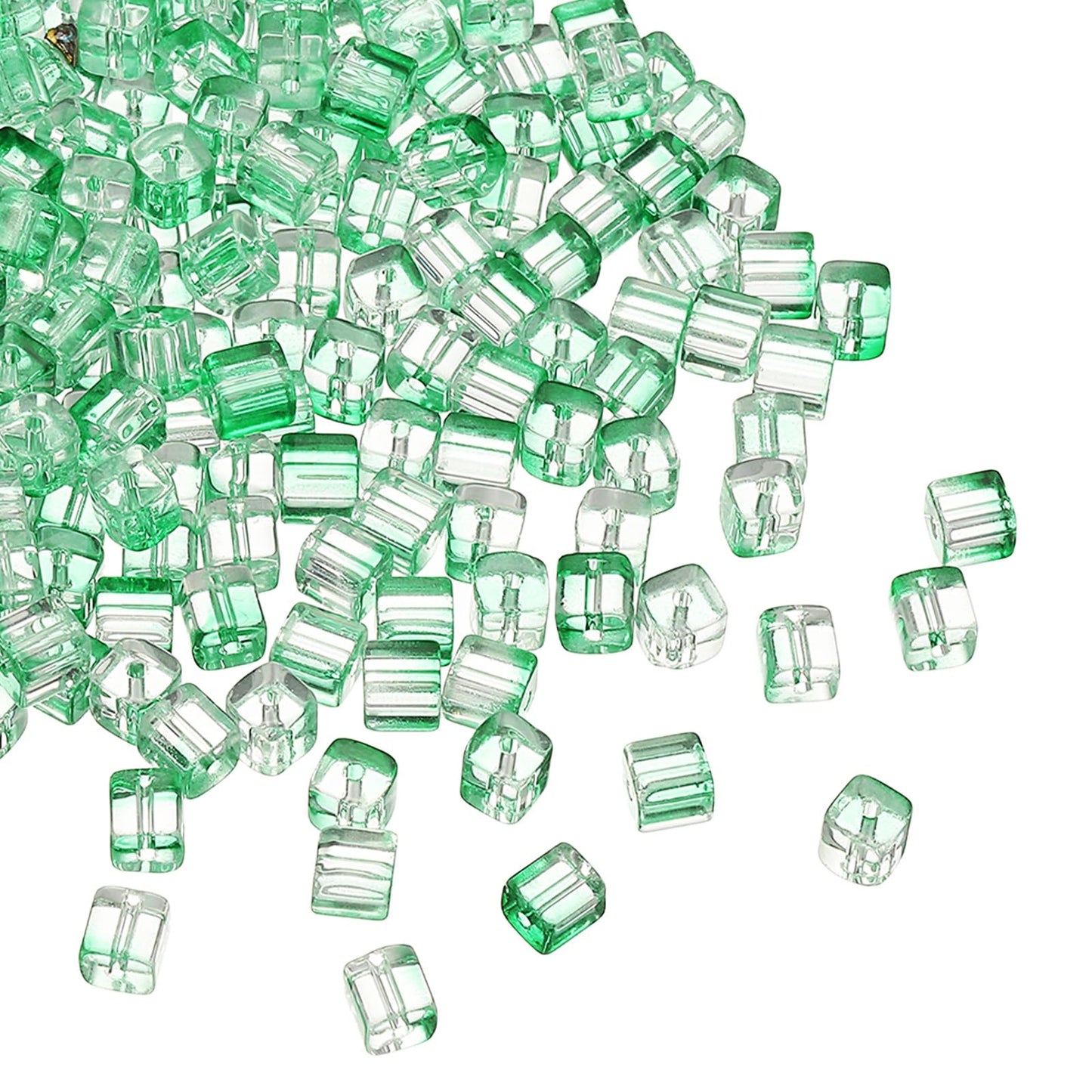 uxcell 500 Pcs Crystal Cube Beads, 7mm Clear Glass Faceted Square Spacer Beads Craft Making Supplies for Jewelry DIY Bracelet Earring Necklace, Green