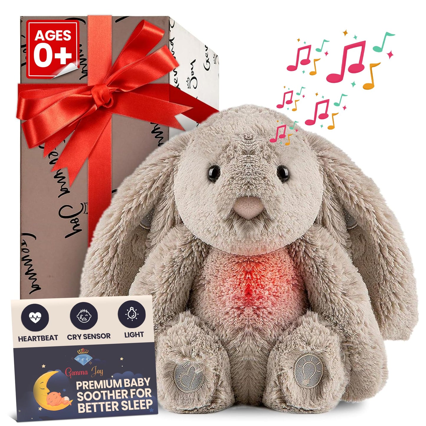 Gemma Joy Bedtime Baby Soother with Cry Activated Sensor, Plush Stuffed Animal for Newborn Infants - Bunny Non Rechargeable and Elephant Rechargeable - (2pcs)