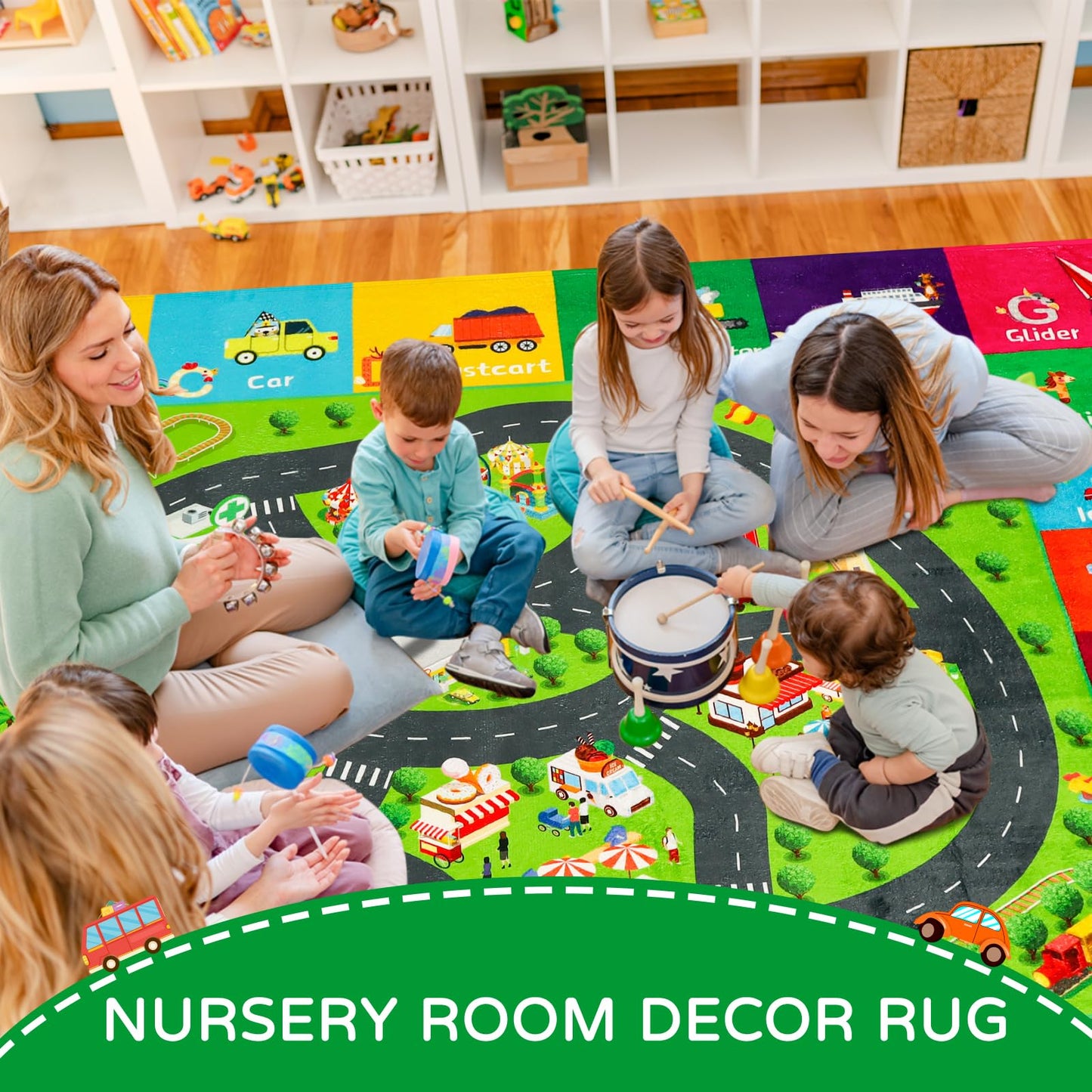 AKASISRUG ABC Transportation Kids Rugs 78.7"×59" for Playroom Educational Alphabet Mat