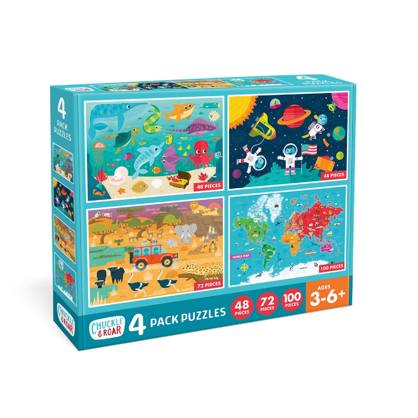 Chuckle & Roar - Space, Ocean, Safari, World Map Puzzles - Engaging and Educational Puzzles for Kids - Larger Pieces Designed for Preschool Hands - 48, 72, 100PC Jigsaw Puzzle Puzzle