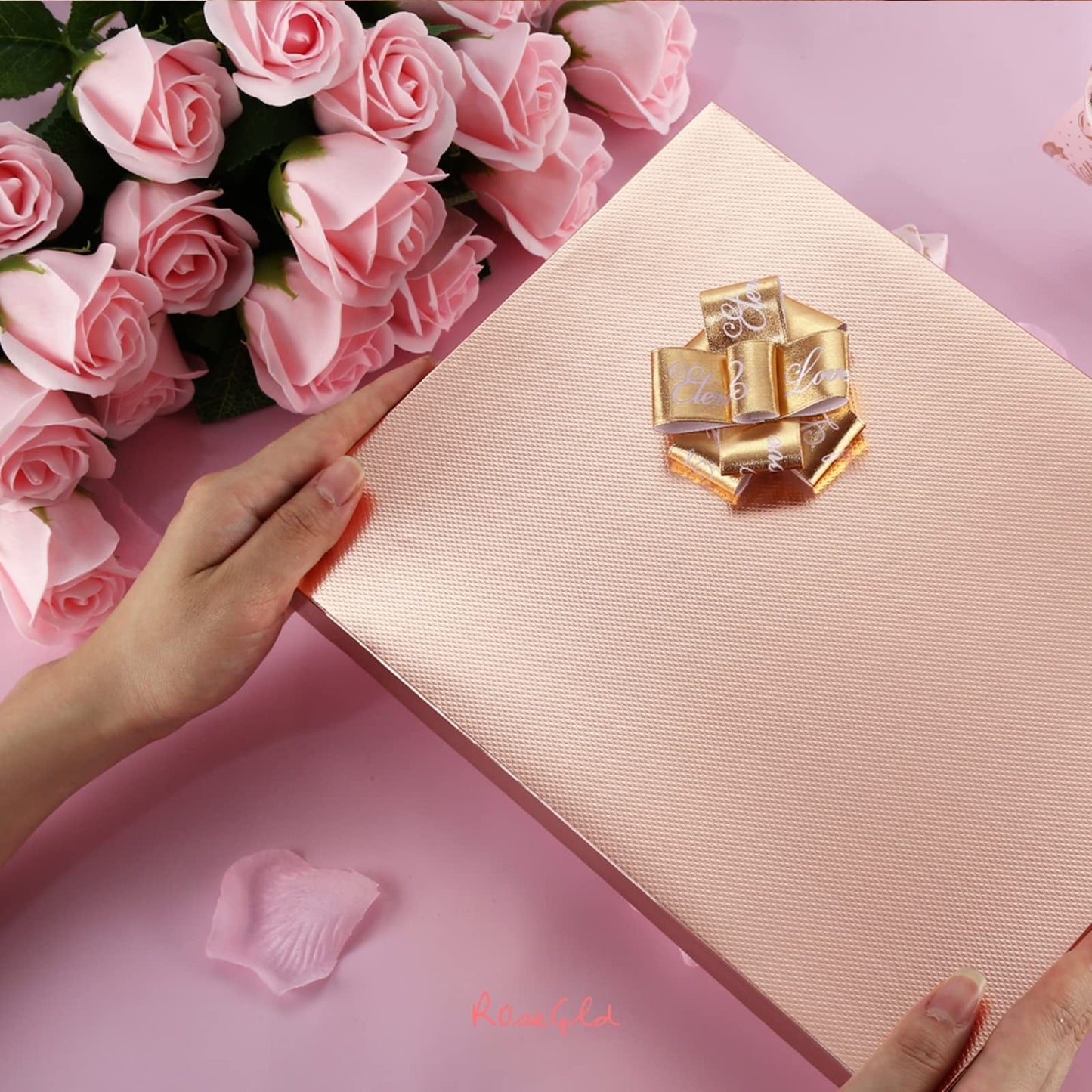 ROSEGLD 12 Gift Boxes with Lids - 11x8.5x1.5 Inches, Apparel Gift Boxes in Glossy Rose Gold with Grain Texture