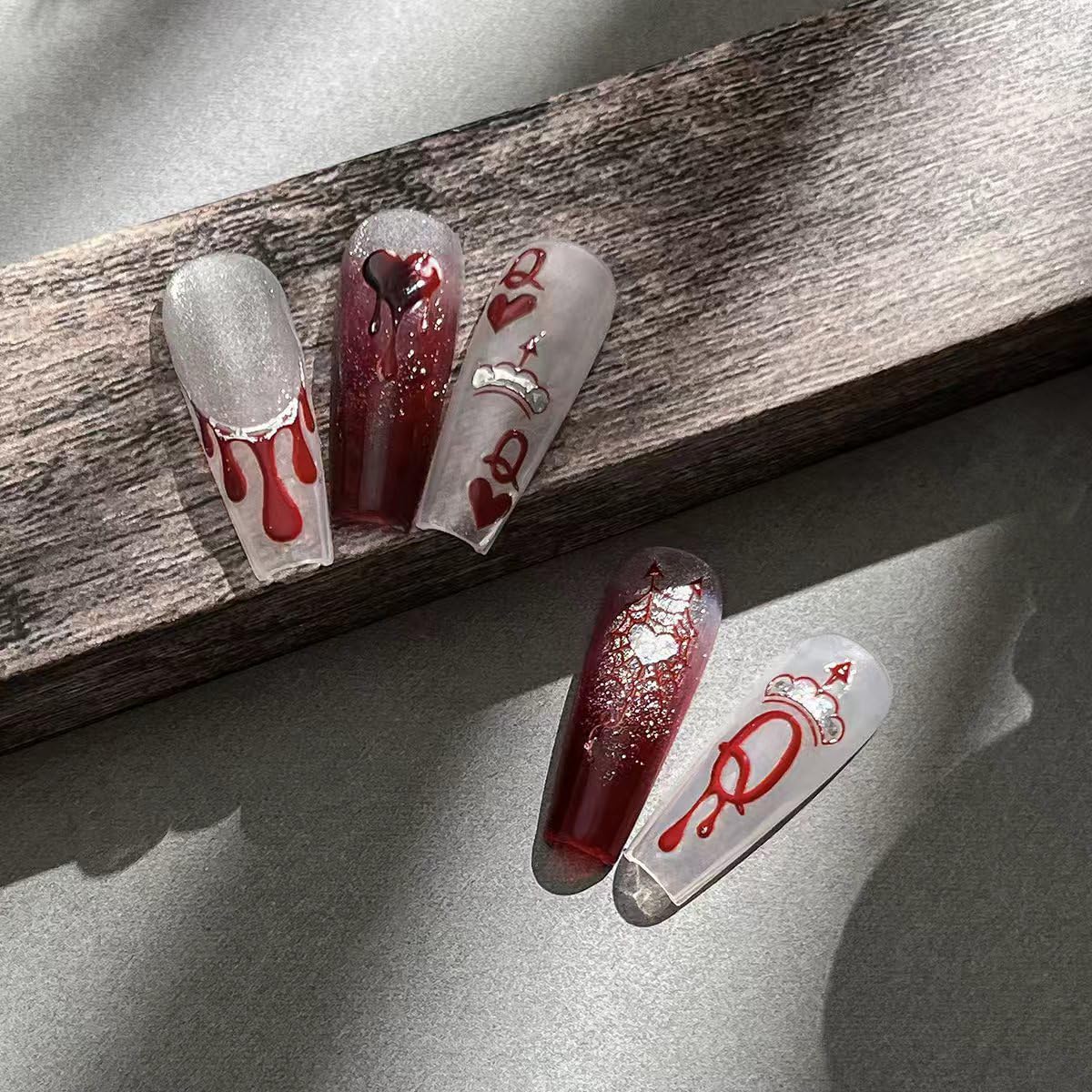 3 Sheets Halloween Nail Stickers Decals Gothic Ghost Nail Art Stickers Self-Adhesive Retro Dark Wind Flame Blood Nails Design Stickers 3D Goth Spider Web Nails Supplies for Women Nail Decorations