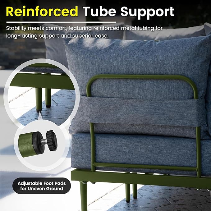 Sundale Outdoor 3 Pieces Patio Furniture Set, Metal Outdoor Sectional Sofa with Coffee Table, All-Weather Modern Outdoor Conversation Sets for Balcony, Porch, Poolside, Sunroom