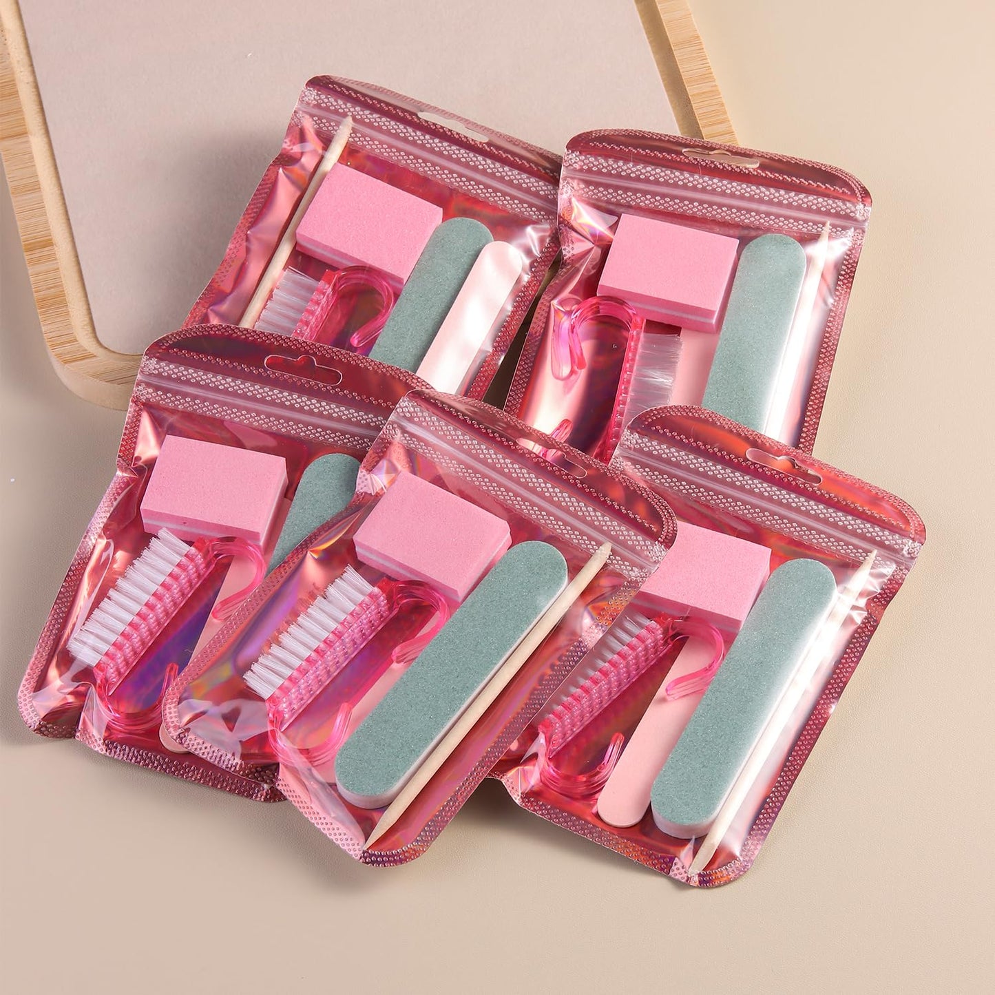Fcozpjk Disposable Manicure Kit Basics 5PCS Nail Kit, Mini Nail Files Buffers Bulk Handle Grip Brush Orange Wood Stick Individually-Packed Pedicure Set for Fingernails Toenails Salon Supplies 10 Packs