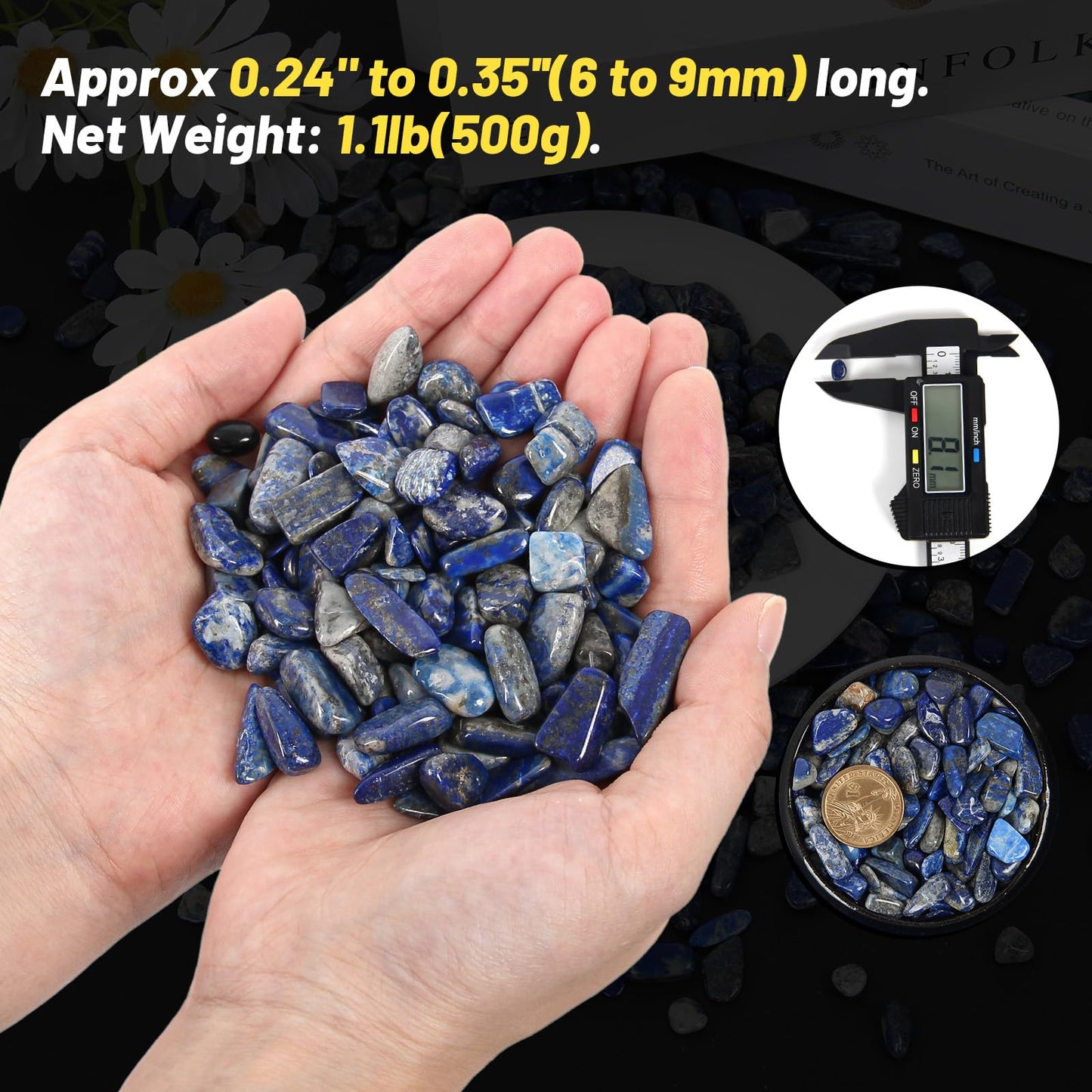 1.1lb Natural Crushed Lapis Lazuli Crystal Tumbled Chips-Lapis Lazuli Healing Crystals Chips Bulk, Crushed Crystal Gemstones for Crafts, Beautiful Package for Gift