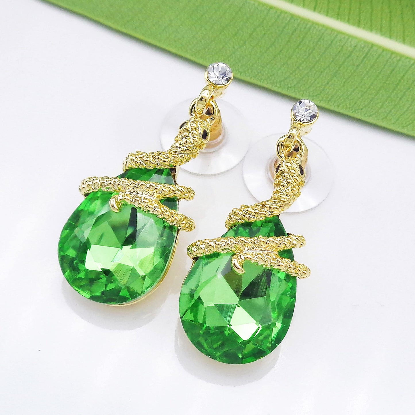 Navachi 18k Gold Plated Crystal Light Green Zircon Snake Drop Dangle Az1356 Stud Earrings