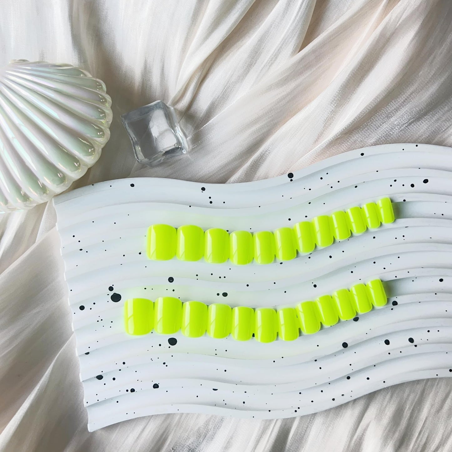 Neon Green Press on Nails Short Square, Acrylic Fake Nails Glue on Short Square Nails Press ons, Soft Gel Glue on Nail Stick on for Women Thick Solid Color 24pcs