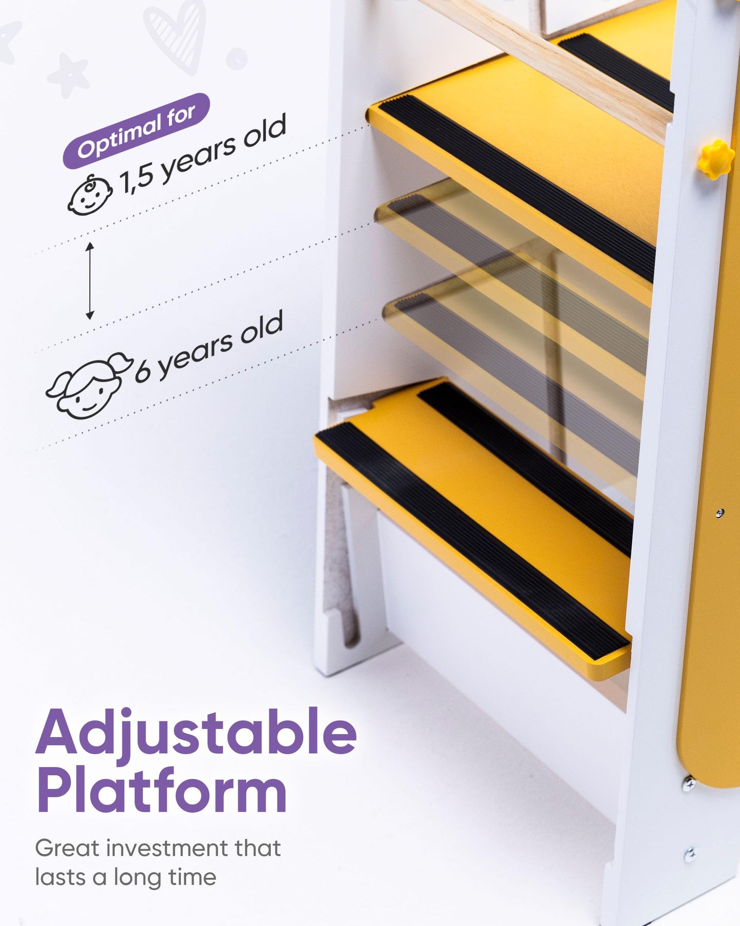 4in1 Toddler Standing Tower 3 Level Adjustable Height [Multifunctional] with Chalkboard, Montessori Inspired Games, Table & Learning Hub - Learning Tower for Kitchen from 18 Mo to 6 Yr - Ship from US