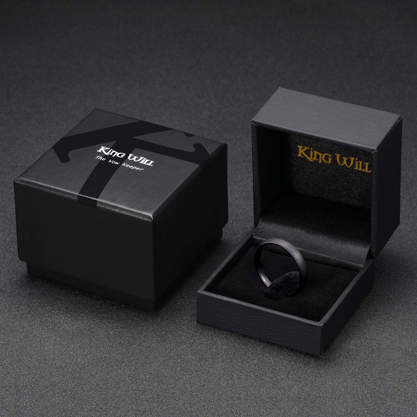 King Will 4mm Black Wedding Band for Men Women, Domed Brushed Tungsten Rings for Men, Comfort Fit, Durable, Size 10.5