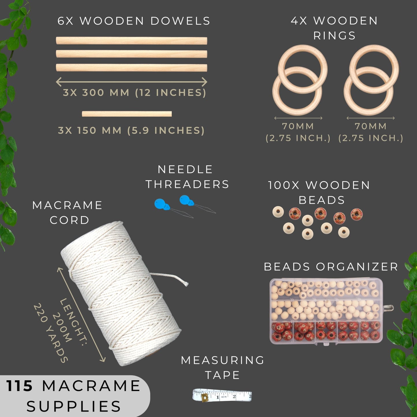 MIGO Creates DIY Macrame Kit for Beginners with 9 Macrame Projects Ebook, 115 Pcs Macrame Supplies & 220yd Cotton Yarn | Create Unique Bohemian Decor Craft Projects! Perfect DIY Crafts for Adults!