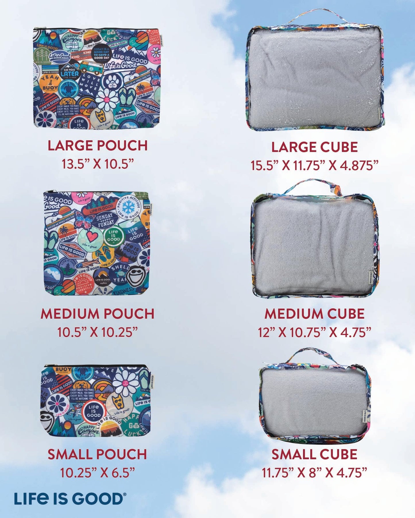 Life is Good 6 Piece Packing Cube Set - Tear Resistant Mulifunctional Apparel and Accessory Storage, News Print