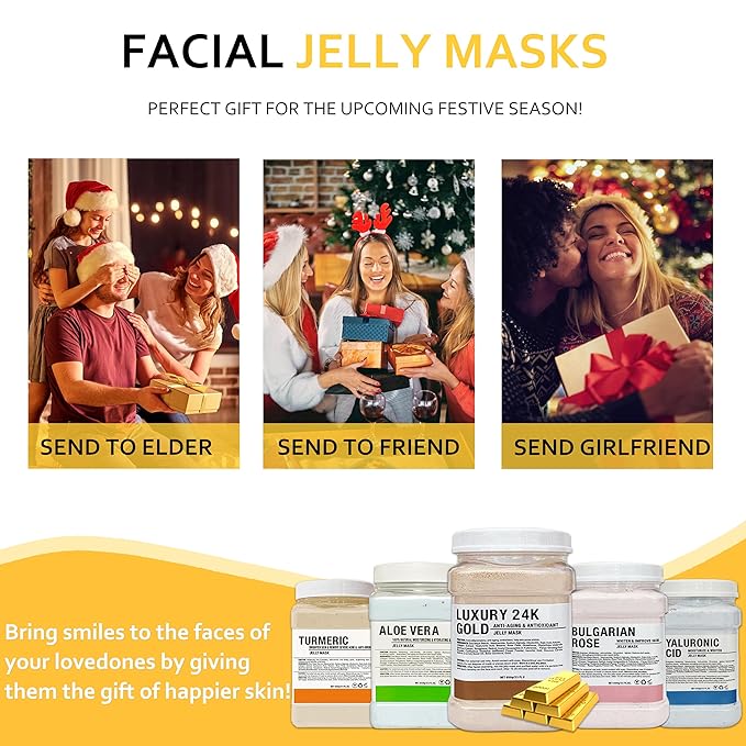 Jelly Mask Powder for Facials,24k Gold Jelly Masks for Facials Professional,Peel off Rubber Mask,Anti Aging,Moisturizing,Hydrating,Jelly Face Mask,with Double-ended Silicone Brush,23 Fl Oz