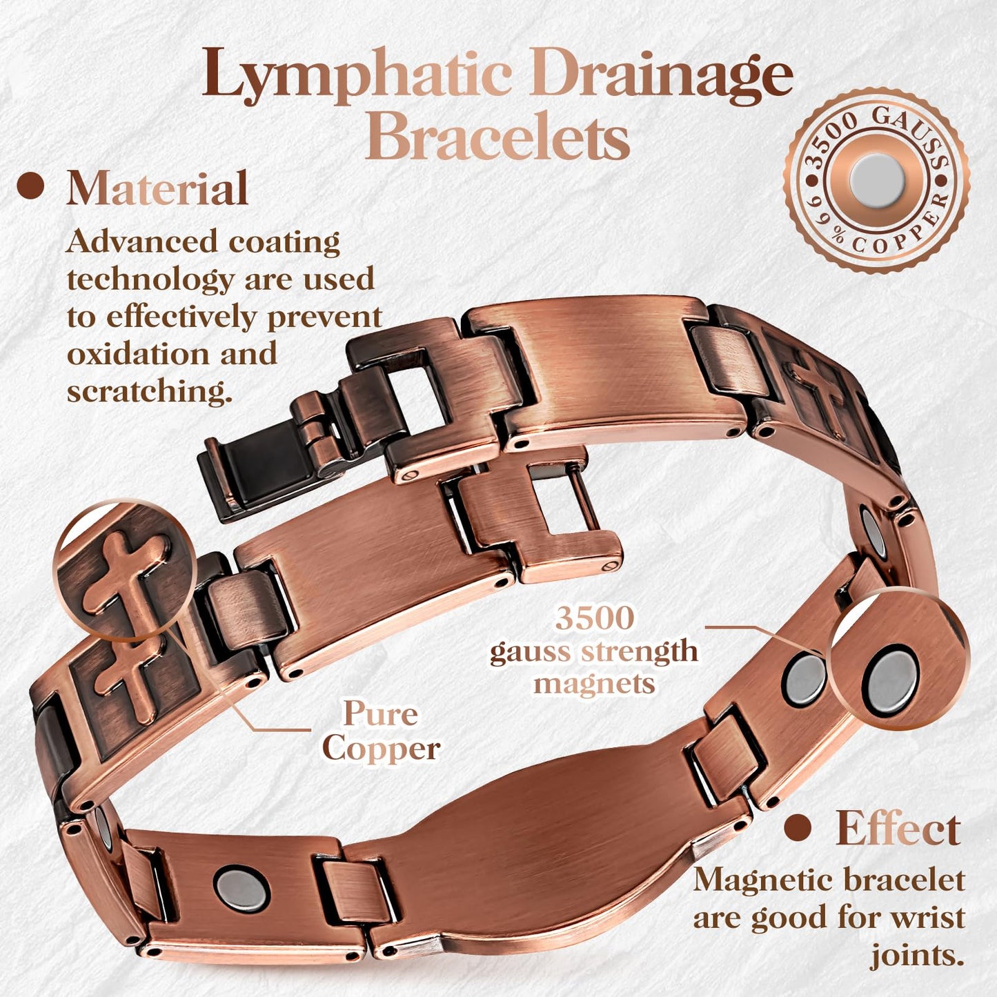 Mahnco Copper Bracelet for Men Ultra Strength Magnets Cross Bracelets for Men Pure Copper Magnetic Bracelet & Ring, Jewelry Gift with Sizing Tool