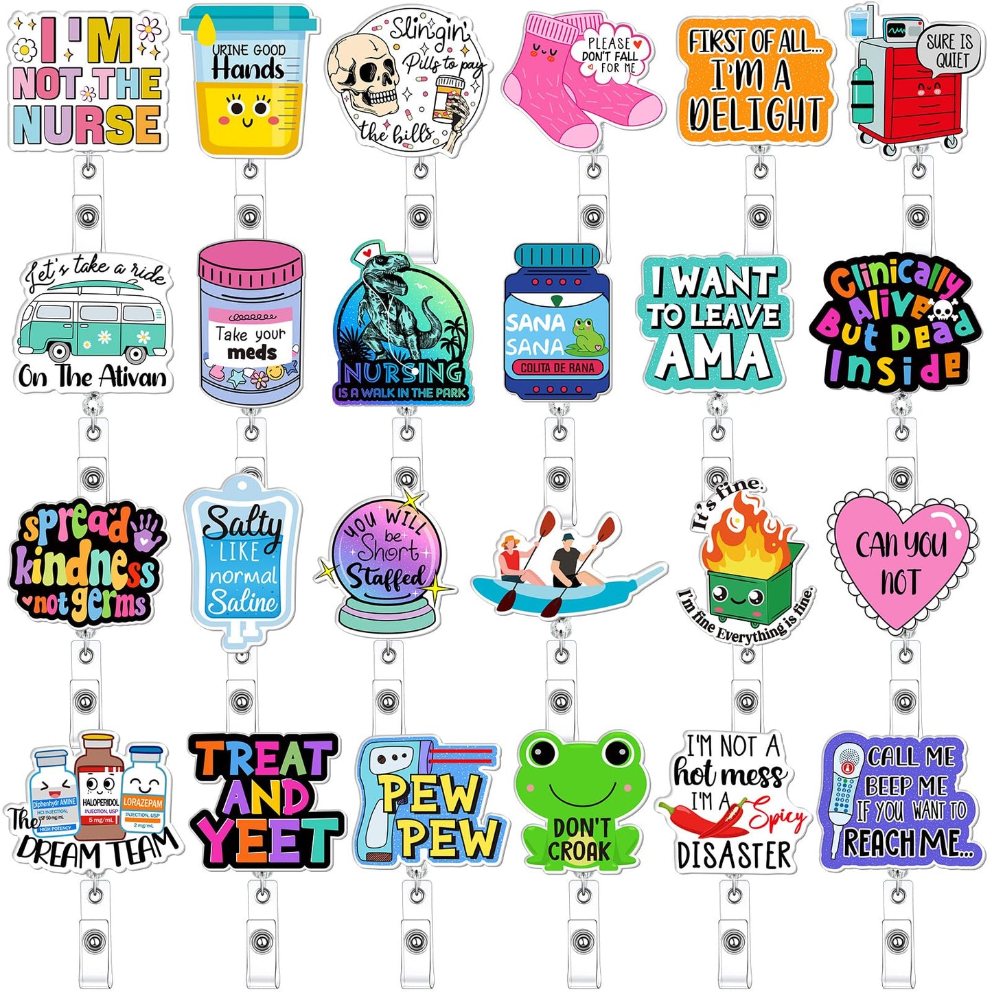 Feifeiya 24 Pcs Funny Badge Reel Nurse Cute Retractable Name ID Clip Badge Holder for Doctor Student Medical Assistant Coworker Work Accessories Bulk Gifts(Medical Style)