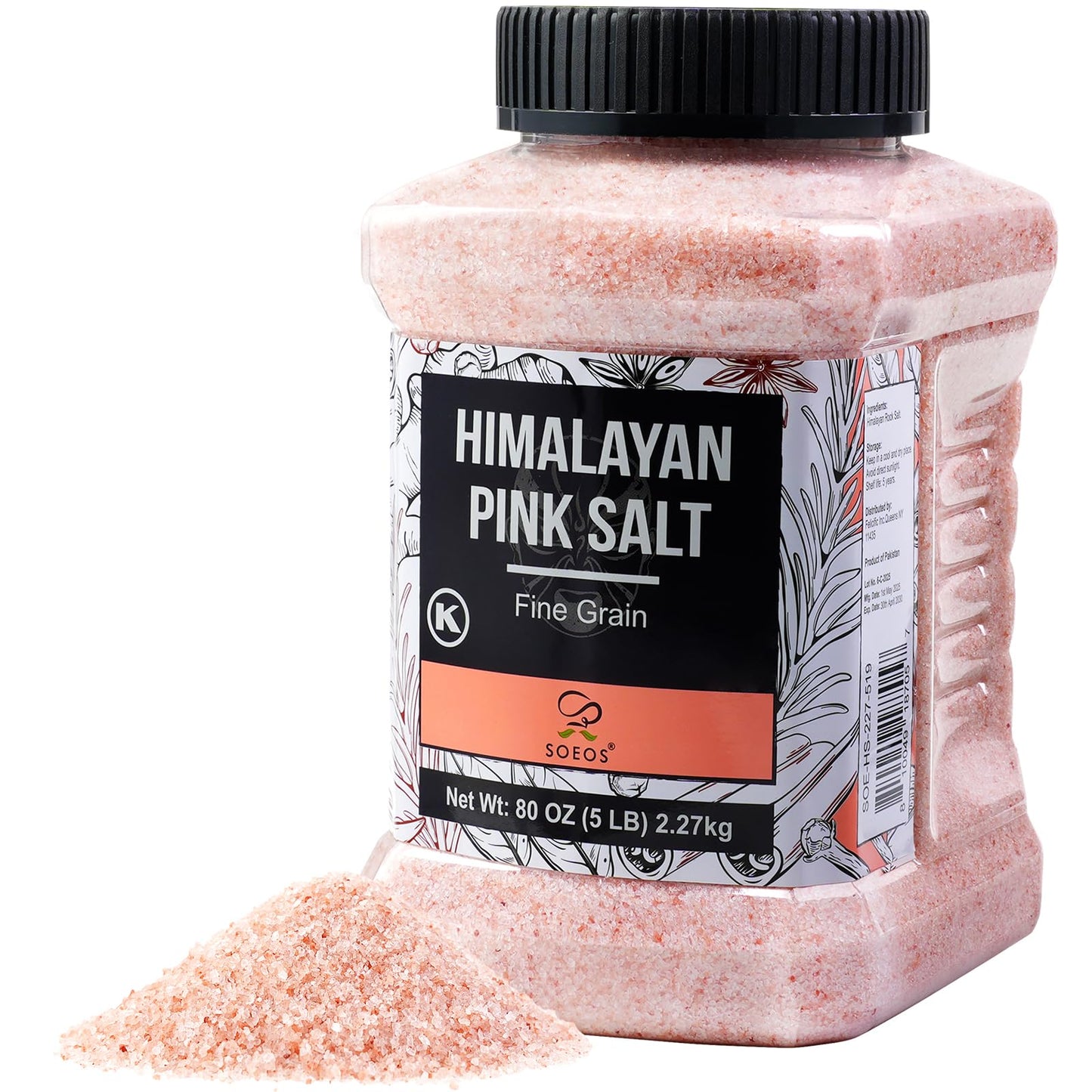Soeos Himalayan Pink Salt, 2.27Kg, Fine Grain, All-Natural Mineral Salt, Premium Gourmet Seasoning for Cooking, Baking & Table Use