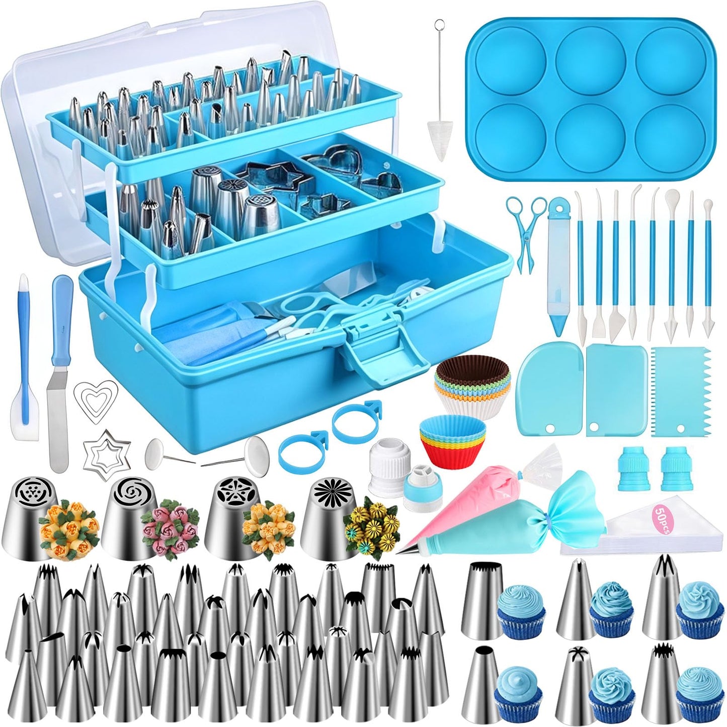 Suuker Cake Decorating Tools Supplies Kit, 236 Pieces Baking Accessories with Storage Case, Frosting Piping Kit, Piping Bags and Tips Set with 36 Numbered Piping Tips, Pastry Bags for Cake