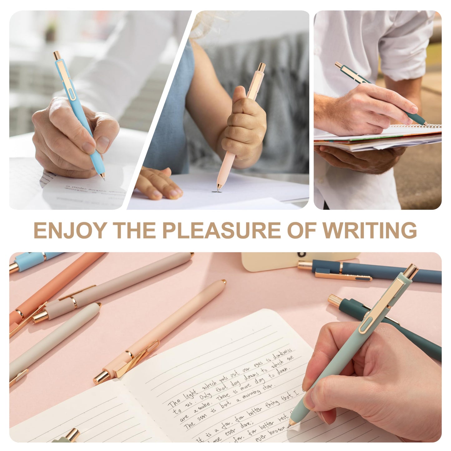 Linbsunne Gel Pens Black Ink Pens for Office 0.5mm Fine Point Pen Smooth Writing Retractable (Metal gold clip-10 pcs)