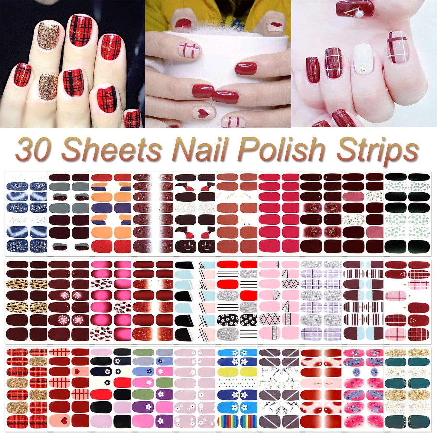 DANNEASY 30 Sheets Nail Polish Strips for Women Full Nail Wraps Gel Nail Strips Self Adhesive Nail Polish Stickers Stick On Nails Fingernails Manicure Sticker for Nail Art with Nail File