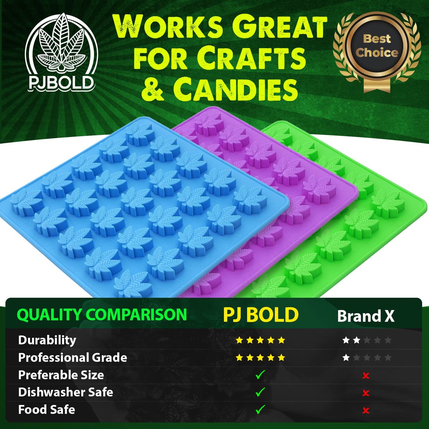 PJ BOLD Marijuana Leaf Gummy Molds Silicone Candy Mold Kit - 3 Pack