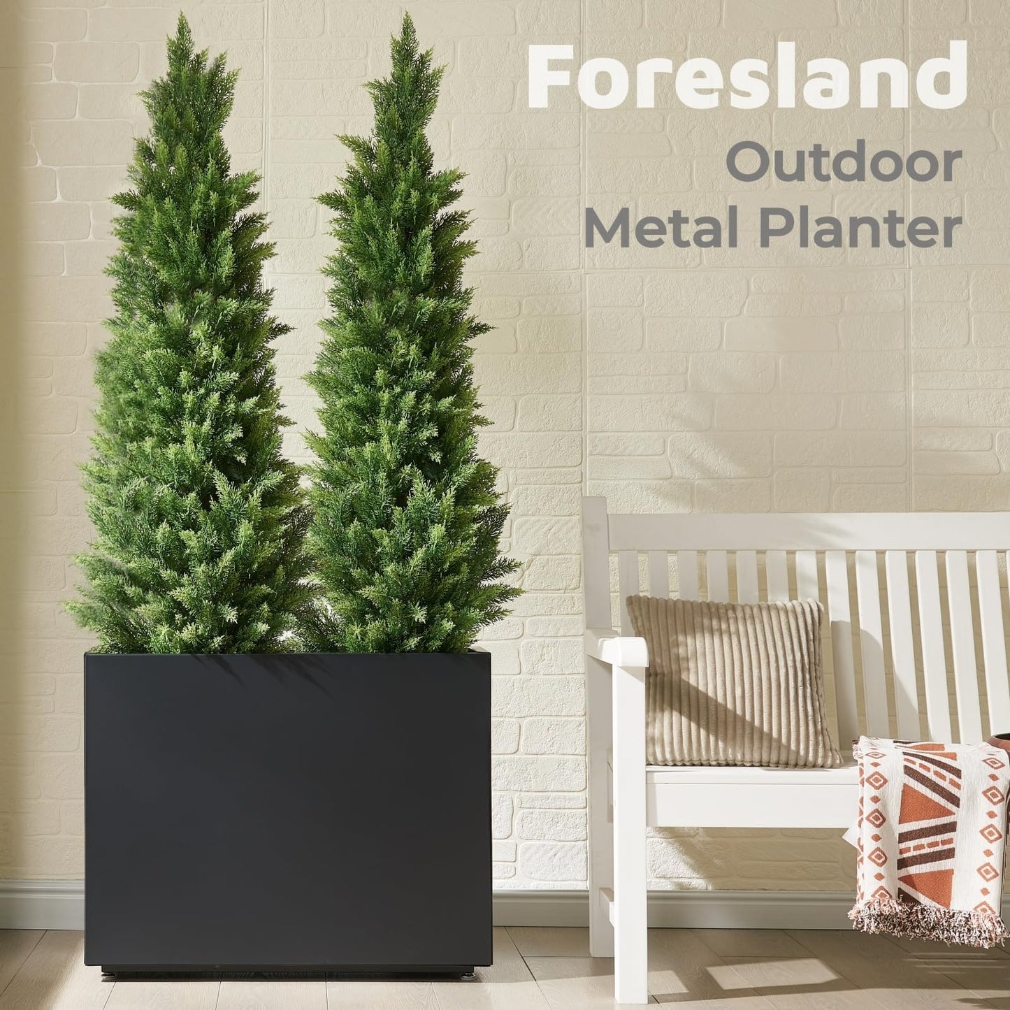 Tall & Long Metal Planter with Middle Shelf, 36W x 11D x 30H Large Rectangular Outdoor Planter Box, Span Divider for Garden, Patio, Yard | Easy 5-Min Assembly, Drainage Holes, Adjustable Feet, Black