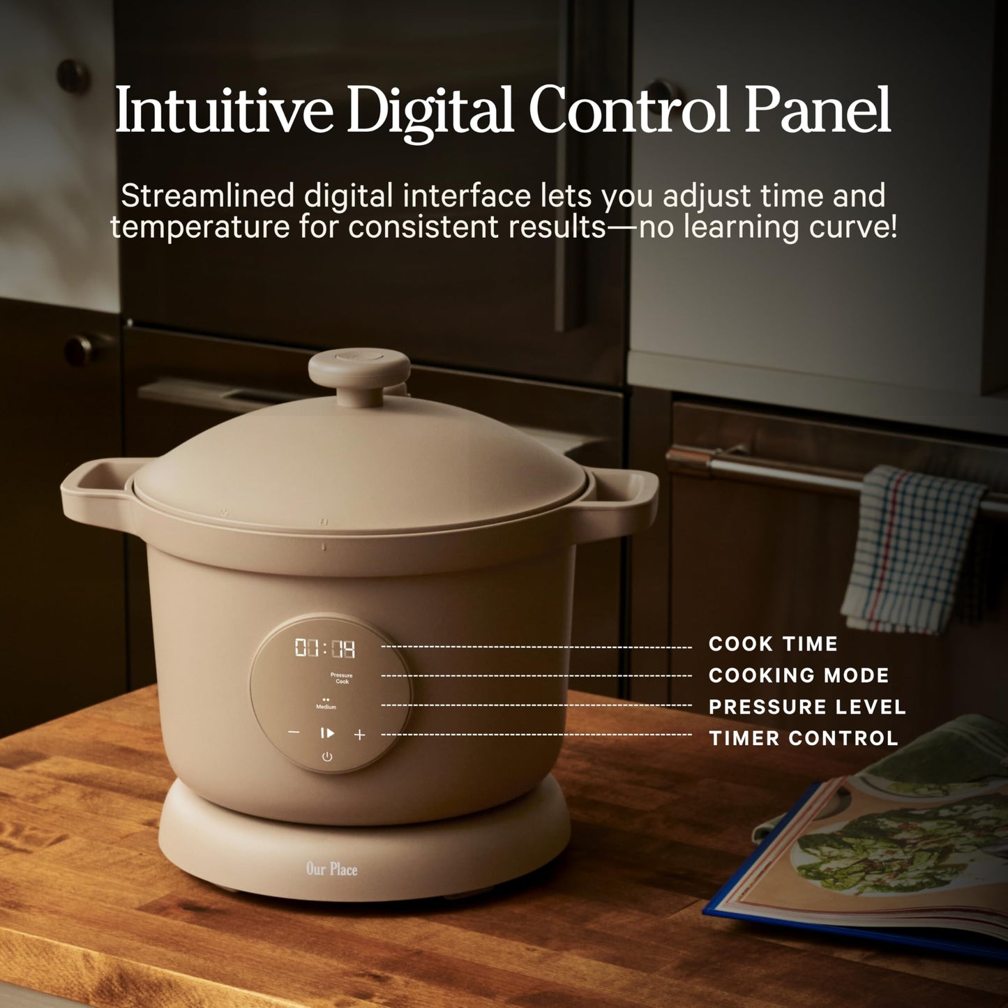 Our Place Dream Cooker | 6 Qt Ceramic Nonstick Multicooker & Pressure Cooker with Touchscreen Controls & Auto Steam Release | 4 Modes: Pressure Cook, Sauté/Sear, Slow Cook & Warm | Blue Salt