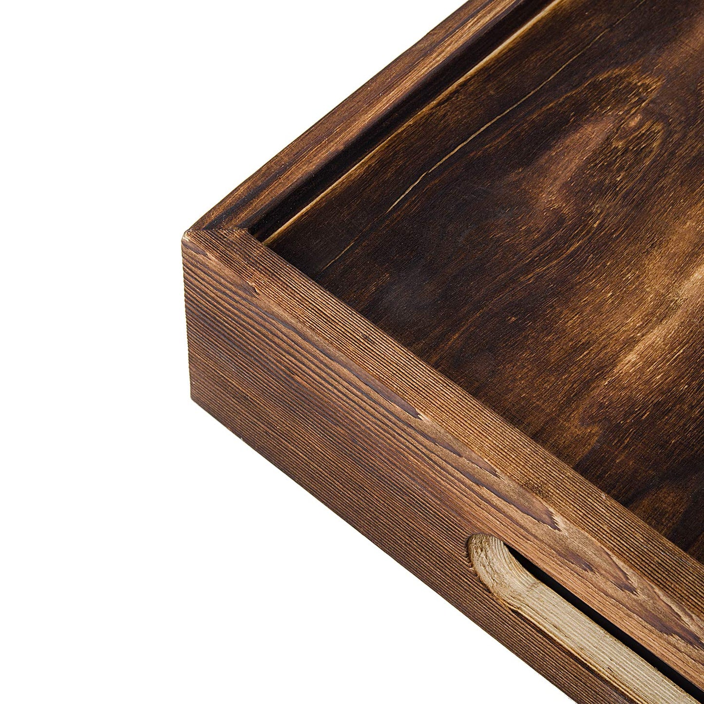 ExoLiry Rustic Brown Wood Food Serving Tray Cutout Handles Breakfast in Bed Coffee Wine Rectangular Ottoman Nesting Crate Tabletop Storage Box Desktop Document Holder Party Office Home Kitchen