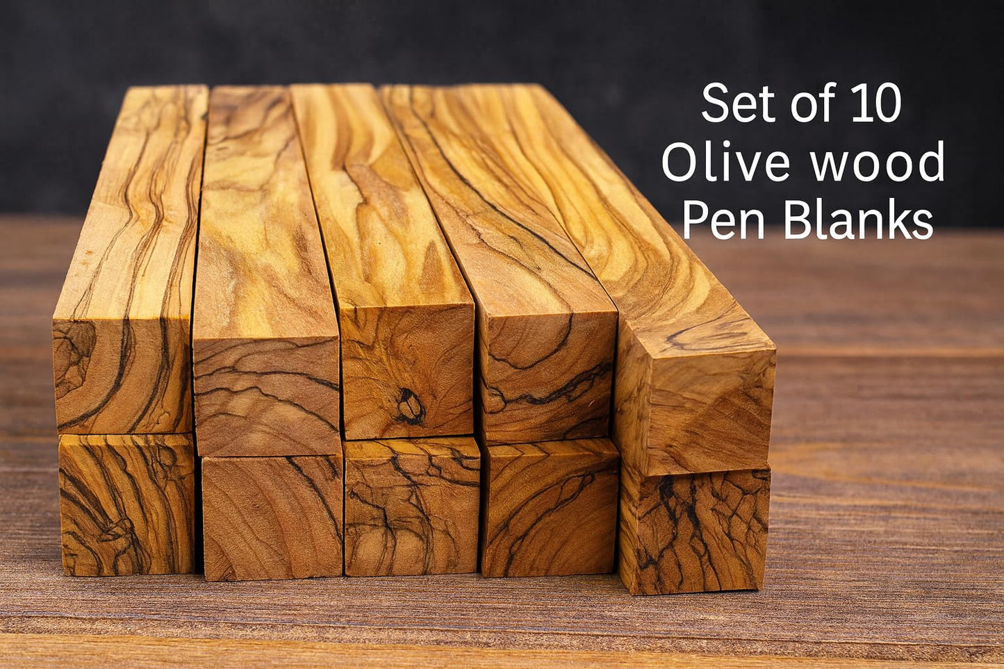 Zuluf 10 Authentic Bethlehem Olive Wood Pen Blanks with Certificates - BLANK104, Exotic Holy Land Wood Turning Blanks, 0.75" x 0.75" x 5" - Ideal for Pen Making, Woodturning, & Carving Projects