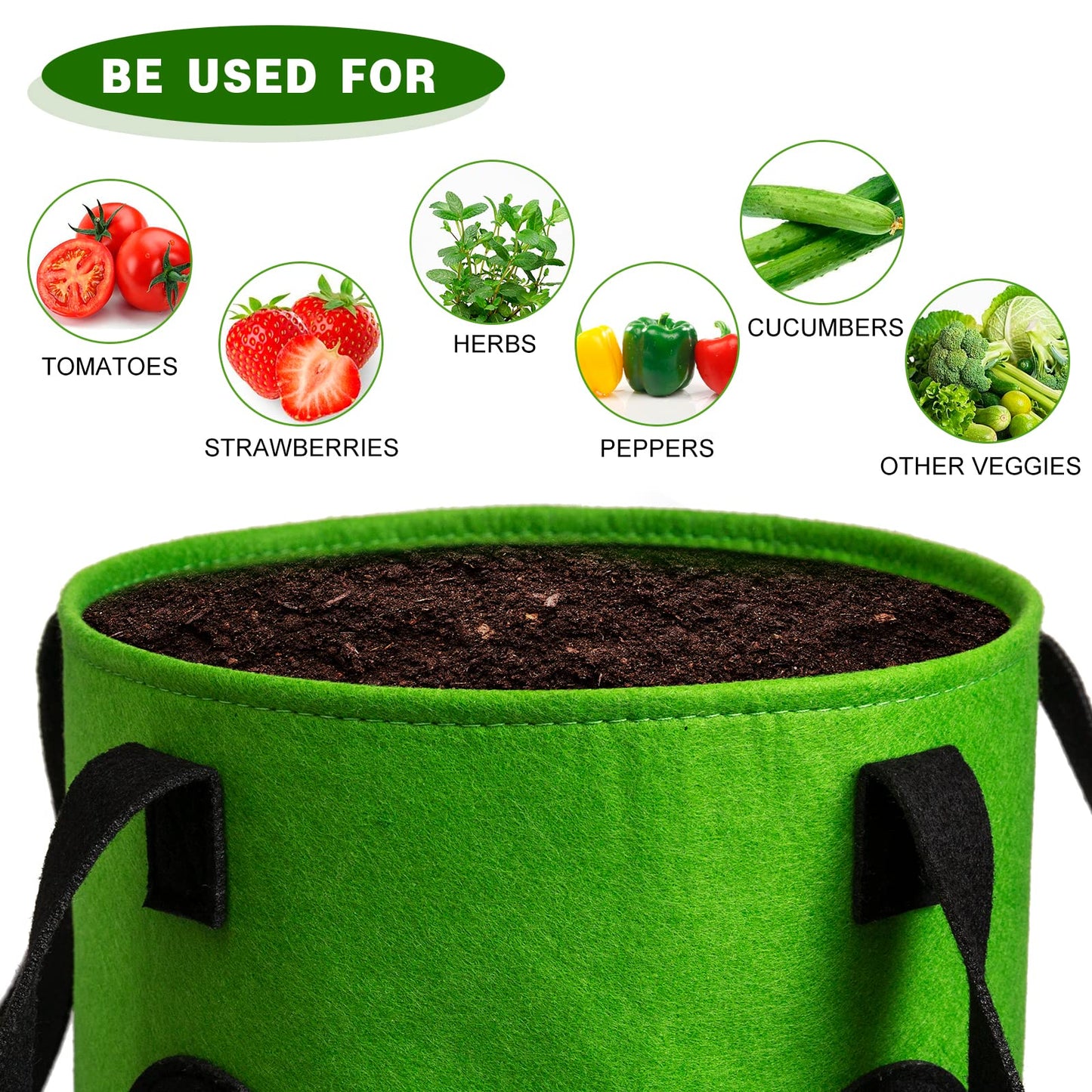 Homyhoo 2 Pack Green Upside Down Tomato & Herb Planter, Outdoor Hanging Durable Aeration Fabric Strawberry Planter Bags